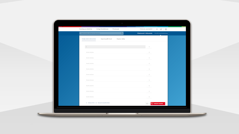 Laptop wyświetla stronę z katalogiem produktów Bosch Professional.
