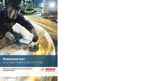 Pracownik w masce używa szlifierki Bosch na metalowej powierzchni.