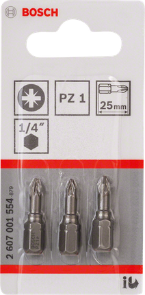 Zestaw trzech bitów wkrętakowych Bosch PZ1 25 mm.