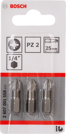 Zestaw 3 bitów do wkrętaka Bosch PZ2 25 mm.