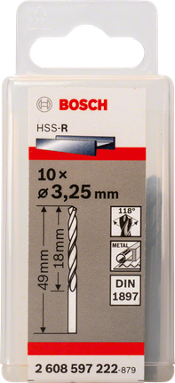 Zestaw wierteł krótkich HSS-R Bosch 3,25 mm DIN 1897.