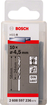 Wiertła krótkie HSS-R Bosch do metalu 4,5 mm DIN 1897.