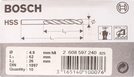 Wiertła krótkie HSS-R Bosch 4,9 mm do metalu.