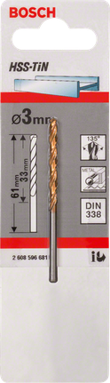 Wiertło do metalu HSS-TiN Bosch o średnicy 3 mm.