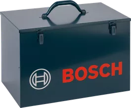 Metalowa walizka Bosch z uchwytem do przechowywania narzędzi.