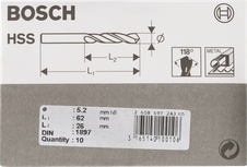 Wiertła krótkie HSS-R Bosch DIN 1897 do metalu 5,2 mm.
