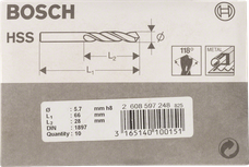 Wiertła krótkie HSS-R Bosch do metalu o średnicy 5,7 mm.