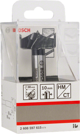 Frez do cięcia zawiasów Bosch z końcówką TC, średnica 38 mm.