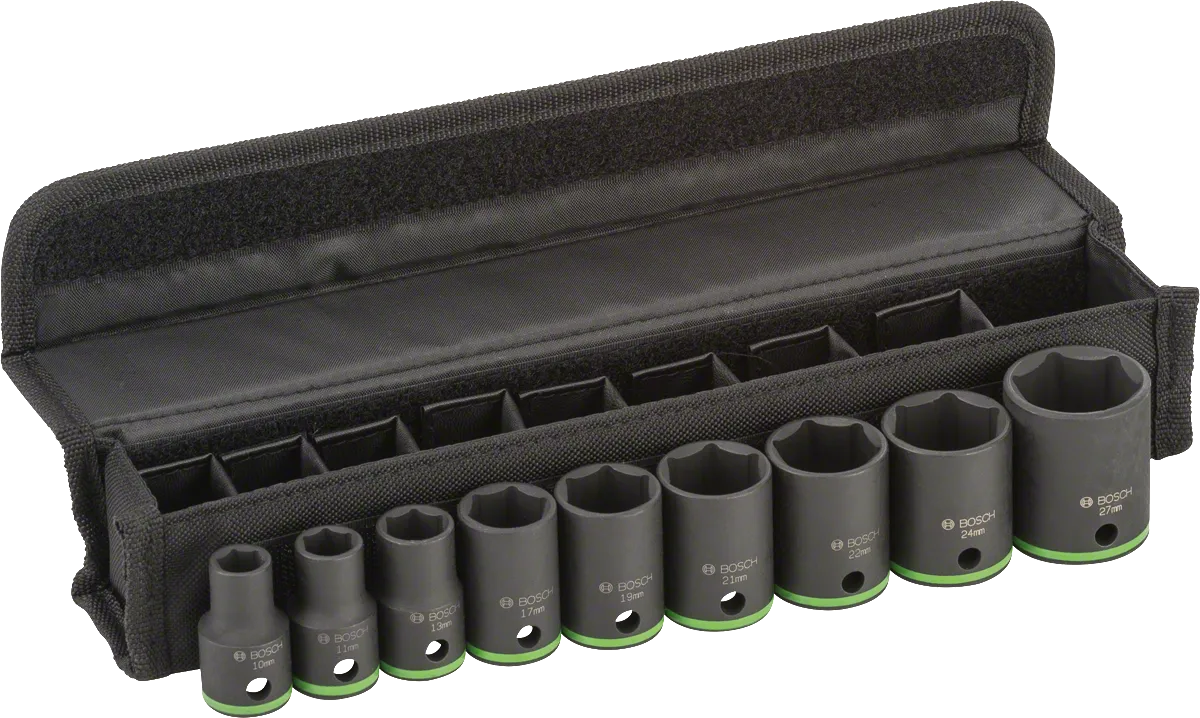 Zestaw 9 kluczy nasadowych Bosch 10-27 mm w etui.