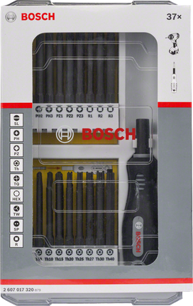 Zestaw 37 bitów wkrętakowych z grzechotką Bosch .