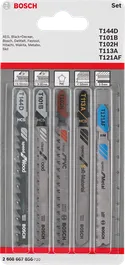 Zestaw 5 brzeszczotów do wyrzynarki Bosch z uchwytem T-Shank Allrounder.