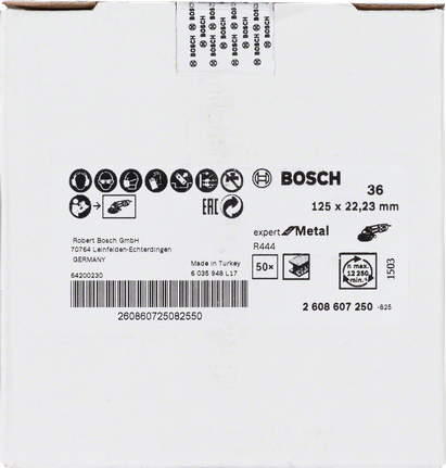 Tarcza ścierna fibrowa Bosch R444 125×22,23mm metalowa.