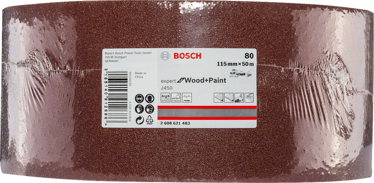 Papier ścierny Bosch J450 Expert do drewna i farby, rolka 115 mm x 50 m, G80.