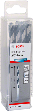 Wiertła Bosch HSS PointTeQ o średnicy 7,8 mm.