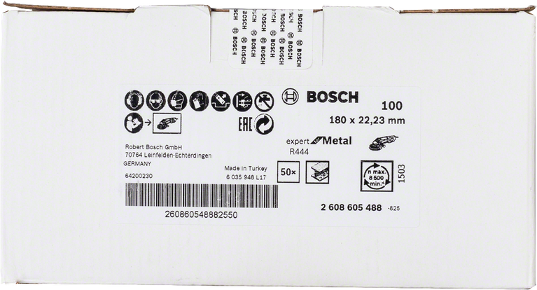 Tarcza ścierna fibrowa Bosch R444 do metalu, 180 mm, gradacja 100.
