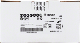 Tarcza ścierna fibrowa Bosch R444 do metalu, 180 mm, ziarnistość 120.