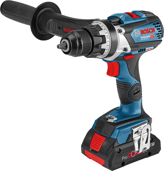 Wiertarko-wkrętarka akumulatorowa Bosch GSR 18V-110 C z rękojeścią boczną.
