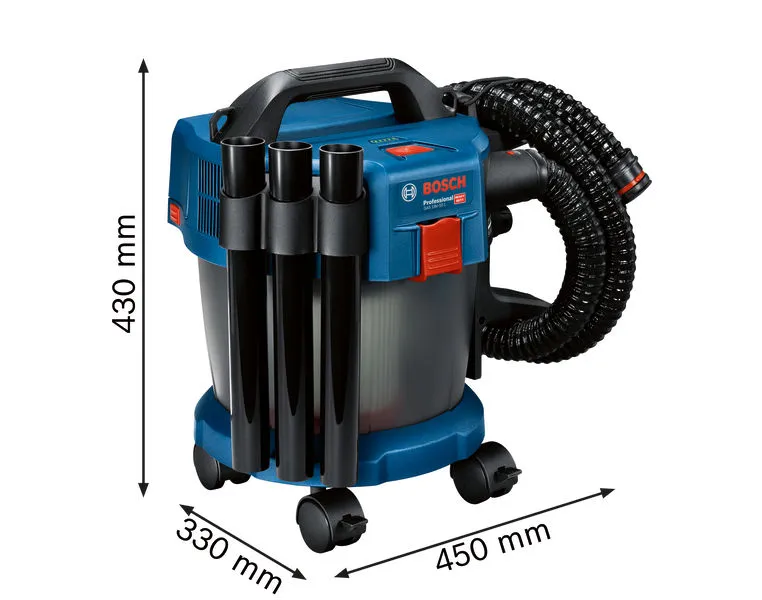 Odkurzacz bezprzewodowy do pracy na mokro i sucho Bosch GAS 18V-10 L z kółkami.