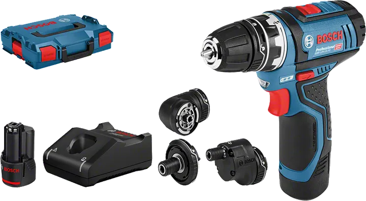 Zestaw wiertarko-wkrętarki akumulatorowej Bosch GSR 12V-15 FC z końcówkami.