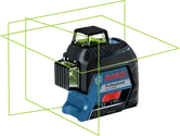 Niwelator laserowy Bosch GLL 3-80 G z zielonymi liniami 360°.
