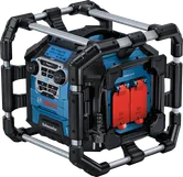 Radio Bosch GPB 18V-5 SC z subwooferem i gniazdami zasilania.