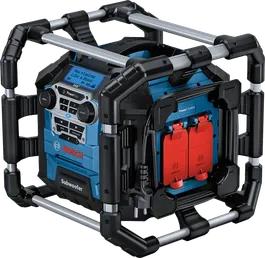 Radio Bosch GPB 18V-5 SC z subwooferem i gniazdami zasilania.