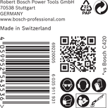 Etykieta papieru ściernego Bosch EXPERT C470 z ikonami bezpieczeństwa.