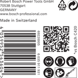 Etykieta z papierem ściernym Bosch Expert C470 z ikonami bezpieczeństwa.