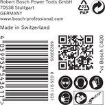 Etykieta z papierem ściernym Bosch Expert C470 z ikonami bezpieczeństwa.