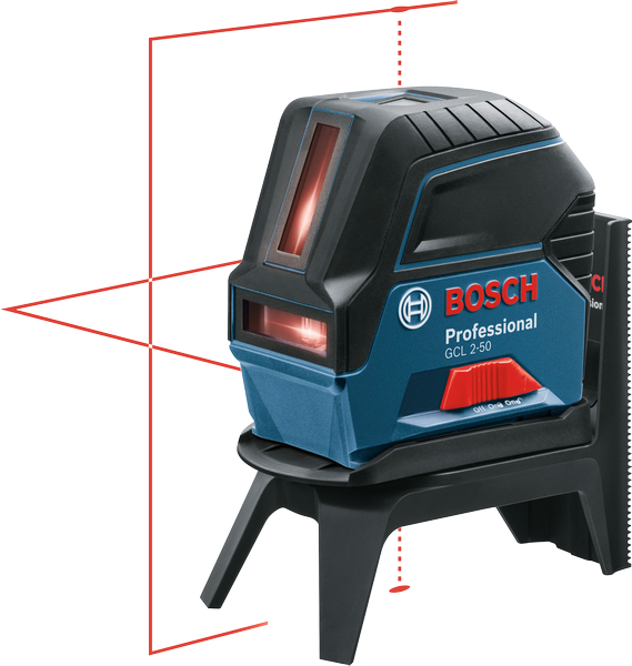 Urządzenie poziomujące laserowo-wyrównujące Bosch GCL 2-50 na stojaku.