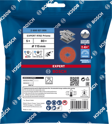 Tarcza fibrowa Bosch EXPERT R782 Prisma Ceramic X-LOCK 115 mm G80.
