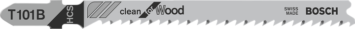 Brzeszczot Bosch T101B do wyrzynarki zapewniający czyste cięcie drewna.