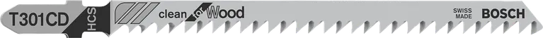 Brzeszczot Bosch T301CD do wyrzynarki zapewniający czyste cięcie drewna.