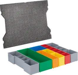 Zestaw pudełek wkładanych Bosch L-BOXX 102 do organizacji małych przedmiotów.