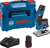 Frezarka ręczna akumulatorowa Bosch GKF 12V-8 z torbą i ładowarką.