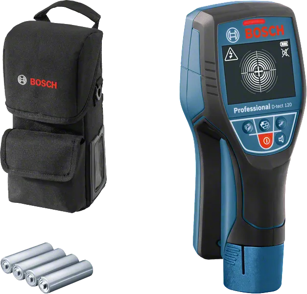 Skaner ścienny Bosch D-tect 120 z etui i bateriami.