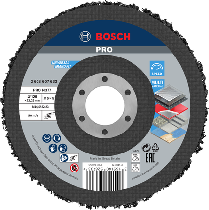 Tarcza czyszcząca Bosch PRO N377, 125 mm, do wielu materiałów.