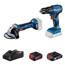 Zestaw składający się z wiertarki Bosch GSB 185-LI i szlifierki kątowej GWS 180-LI.