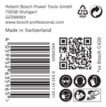 Etykieta papieru ściernego Bosch EXPERT C470 z ikonami bezpieczeństwa.