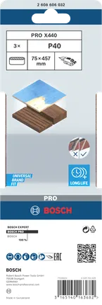 Taśma szlifierska Bosch PRO X440 75 x 457 mm G40, opakowanie 3 szt.