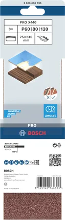 Paski szlifierskie Bosch PRO X440 75 x 610 mm G60 G80, opakowanie 3 szt.