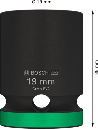 Nasadka udarowa Bosch PRO 1/2 cala 19 mm o długości 38 mm.