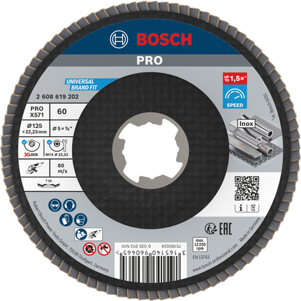 Tarcza listkowa Bosch PRO X571 125 mm G60 X-Lock do szlifowania metali.