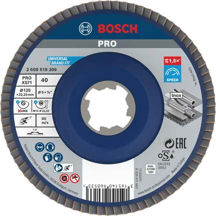 Tarcza listkowa Bosch PRO X571 125 mm G40 X-Lock do stali nierdzewnej.