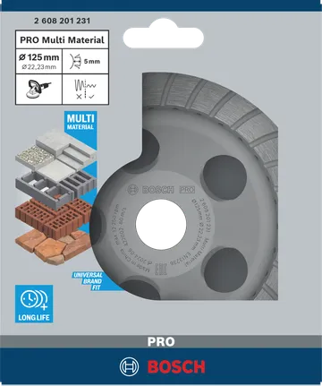 Głowica szlifierska Bosch PRO Multi Material zapewniająca uniwersalne dopasowanie.