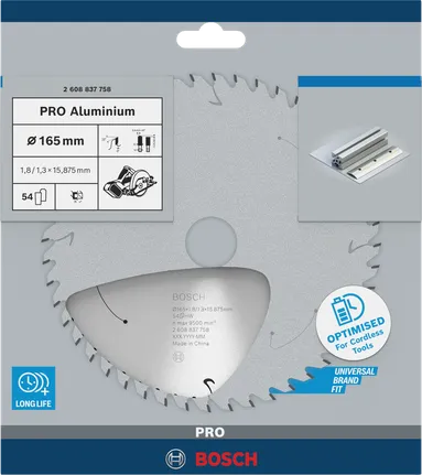 Tarcza piły tarczowej Bosch PRO Aluminium 165×1,8×15,875 mm.