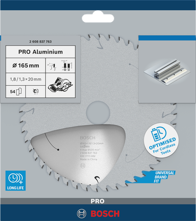 Tarcza piły tarczowej Bosch PRO Aluminium 165×1,8×20 mm.