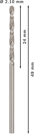 Wiertło kręte Bosch PRO Metal HSS-G 2,1 mm, długość 49 mm.