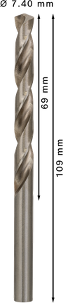 Wiertło spiralne Bosch PRO Metal HSS-G 7,4 mm, długość 109 mm.
