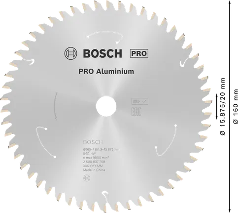 Akumulatorowa tarcza tnąca do pilarki tarczowej Bosch PRO Aluminium, 165 mm.